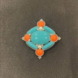 Vintage faux Turquoise and Coral Brooch